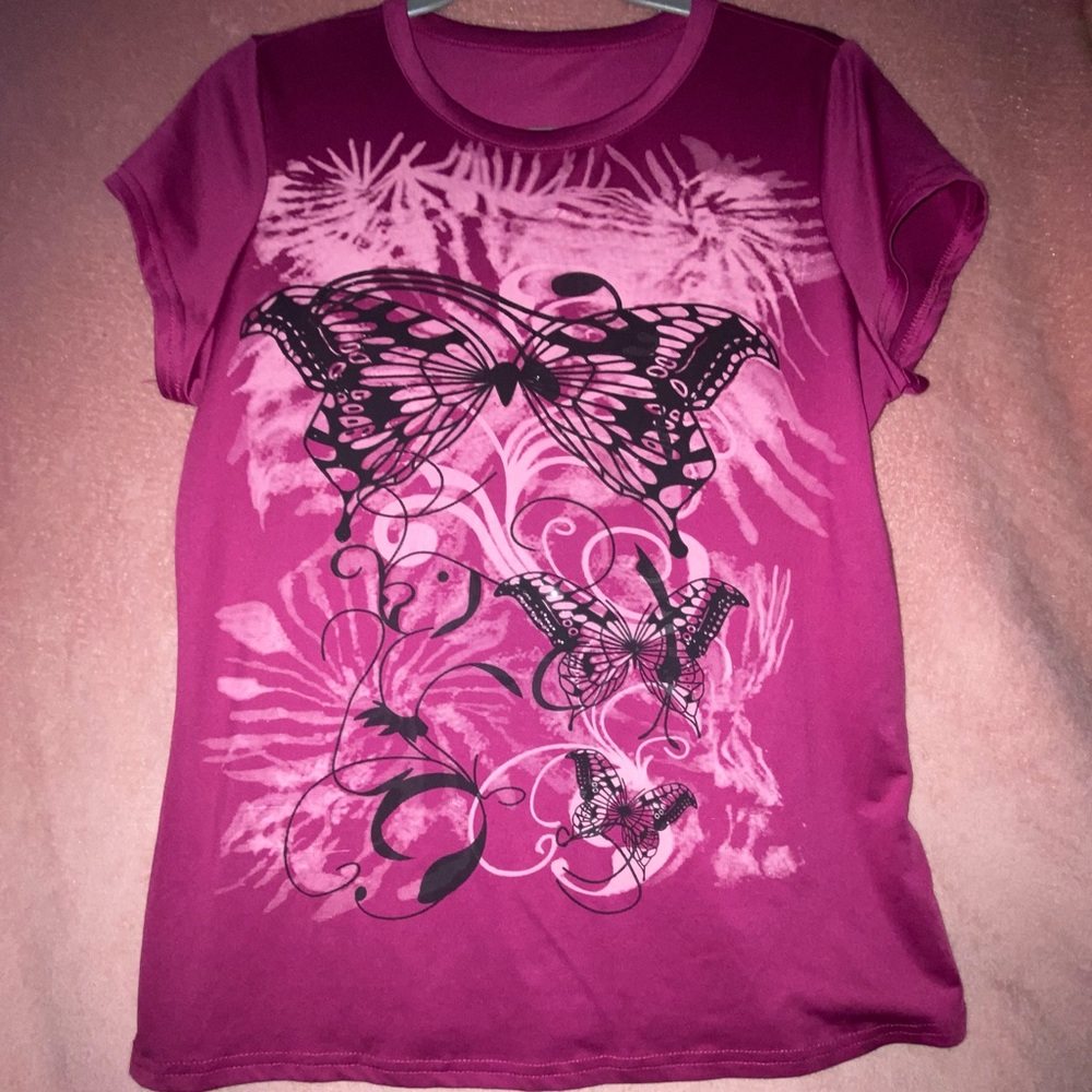 🩷💜 pink-ish purple cute Y2K shirt with butterflies💜🩷